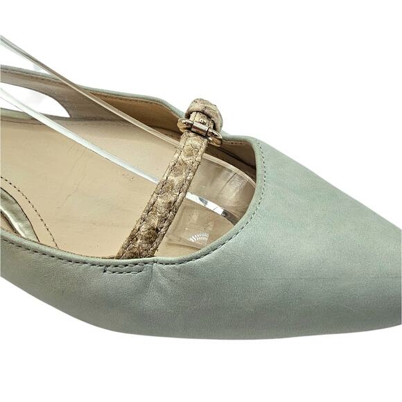 Coach Wooster Blue Green Snakeskin Leather Slingback Pointed Toe Flats - Picture 7 of 11